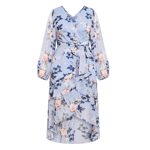 ON SALE! City Chic Elodie Floral Long Sleeve High-Low Dress in Ice Bluebell - Picture 3 of 5